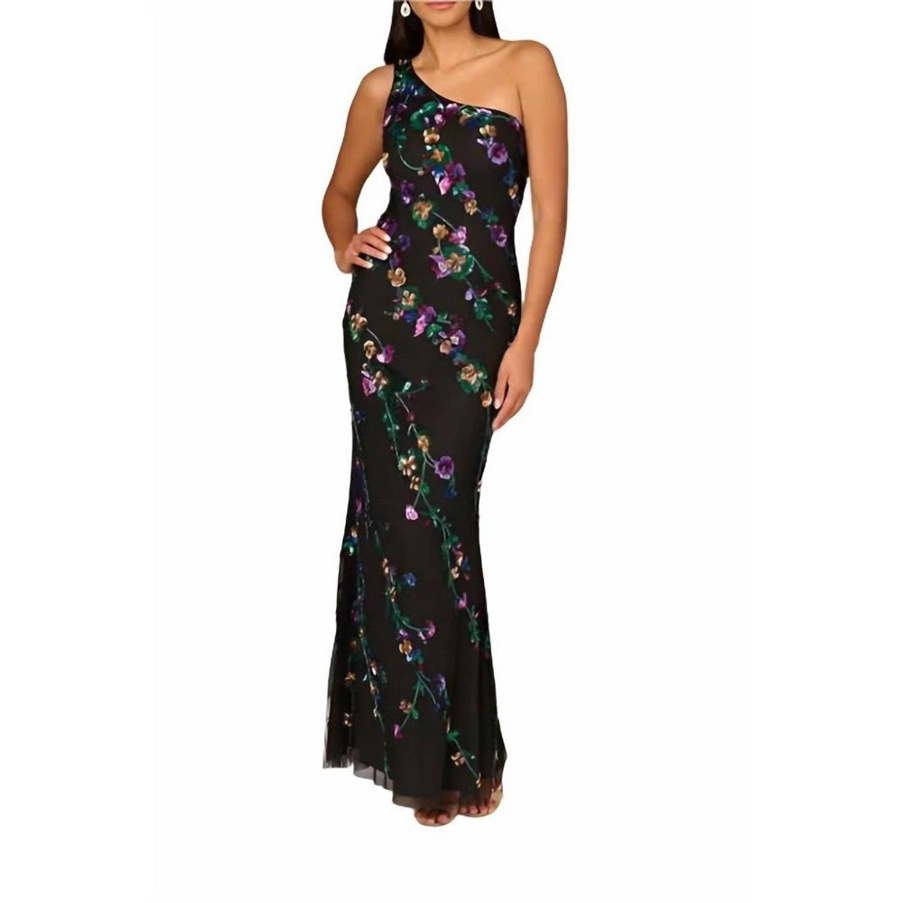 NWT Aidan Mattox Beaded Mesh One Shoulder Mermaid Gown Sz 10 $495 Occasion Event